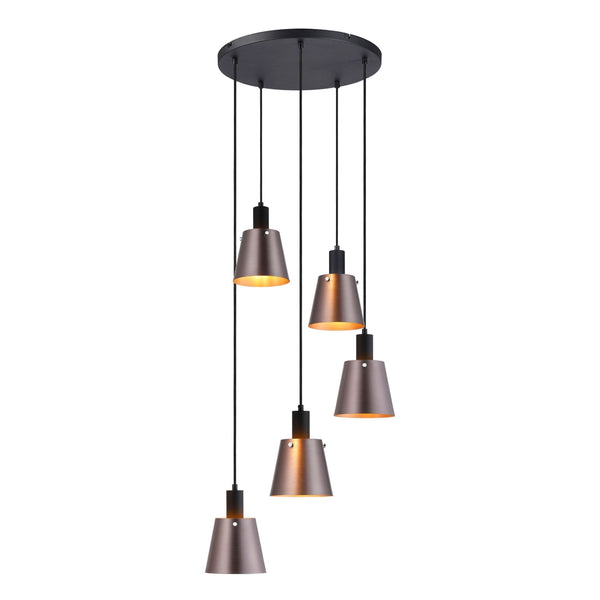 Essington 5 Drop Round Pendant with Brown and Copper Metal Shades