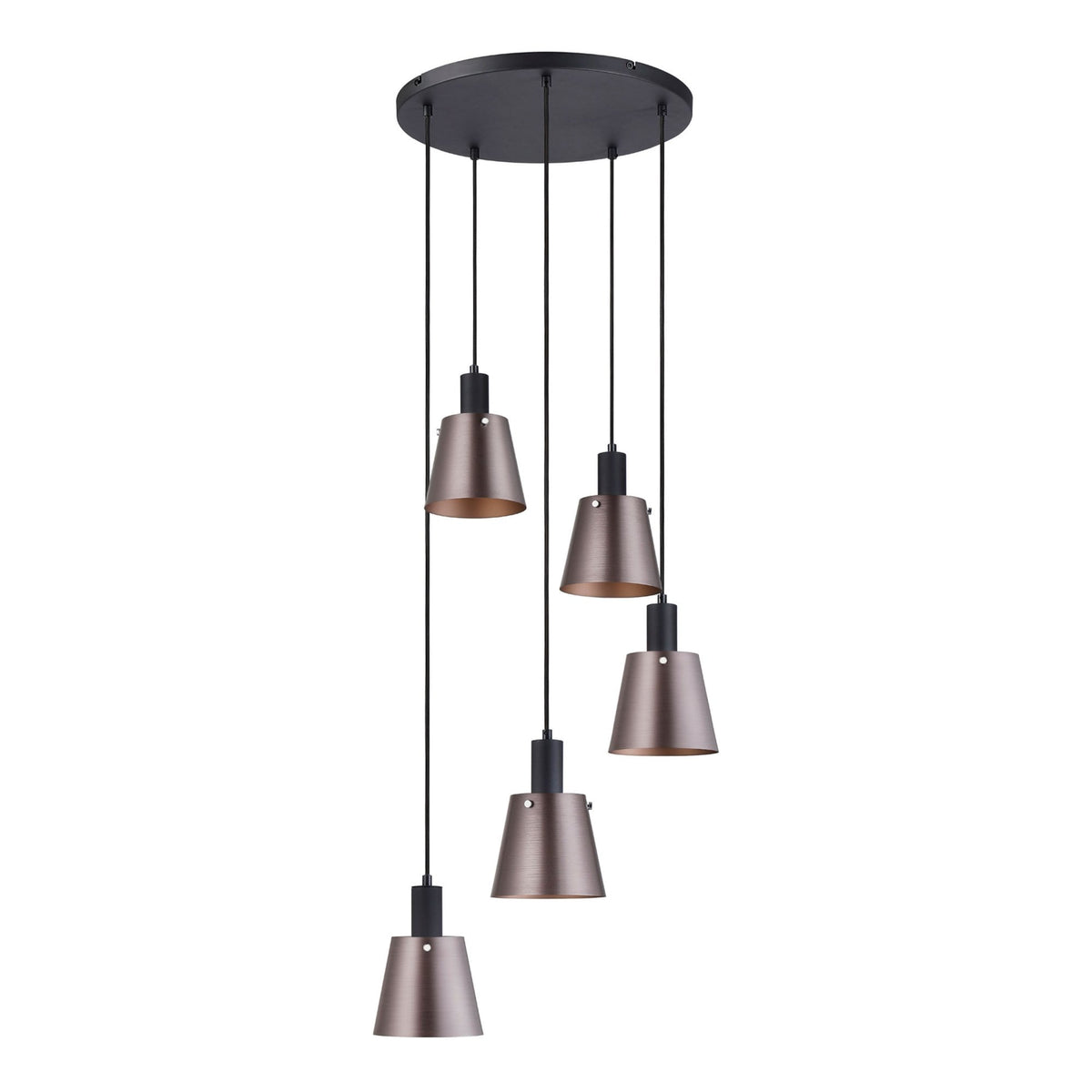 Essington 5 Drop Round Pendant with Brown and Copper Metal Shades