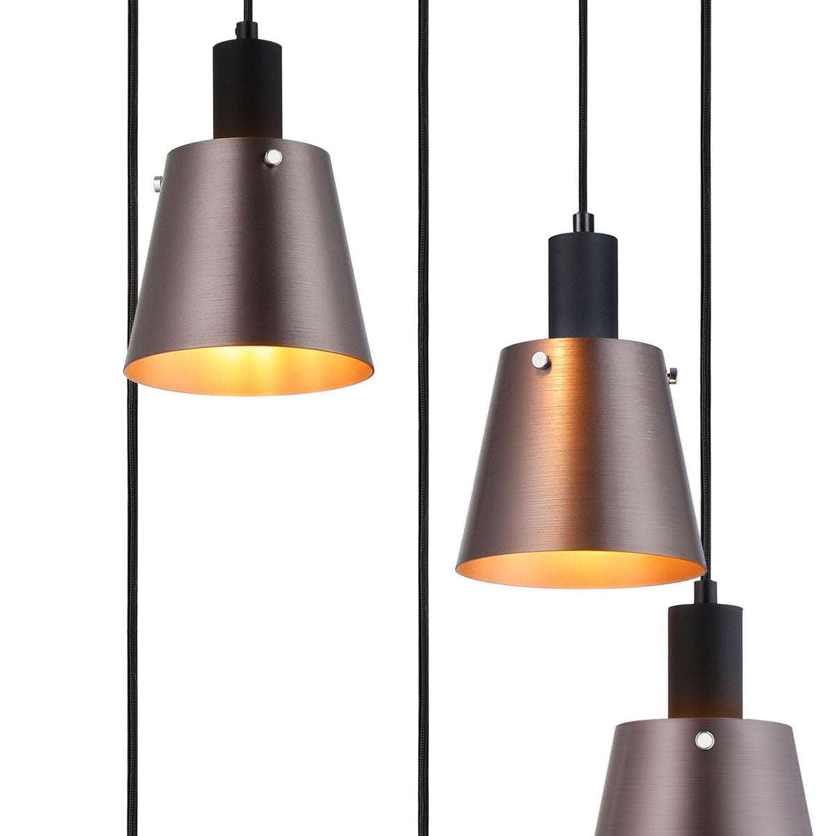 Essington 5 Drop Round Pendant with Brown and Copper Metal Shades