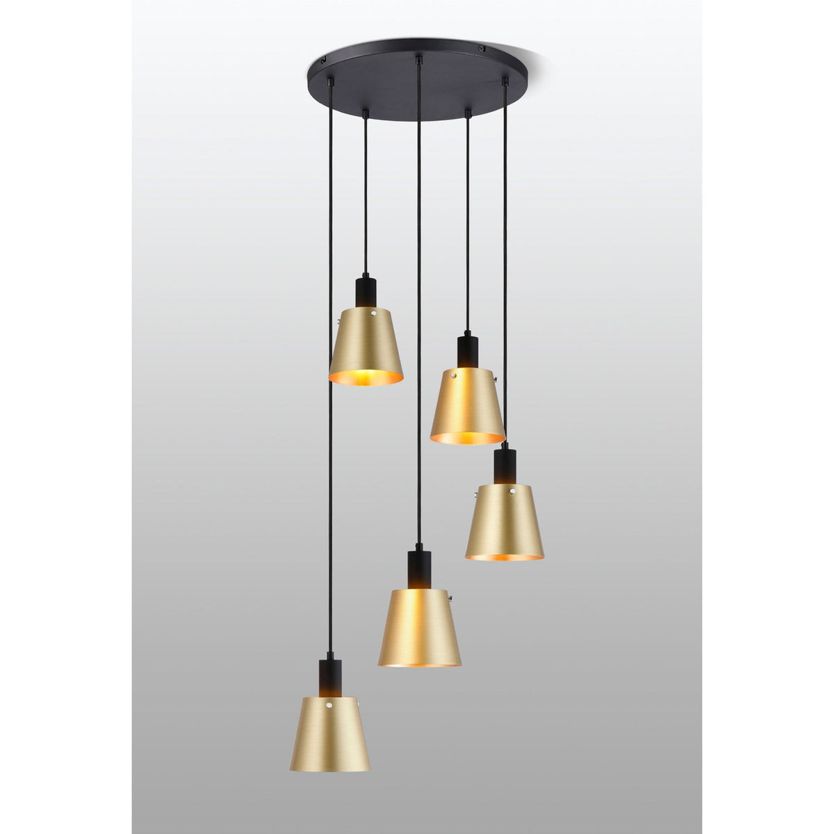 Essington 5 Drop Round Pendant with Brass and Gold Metal Shades