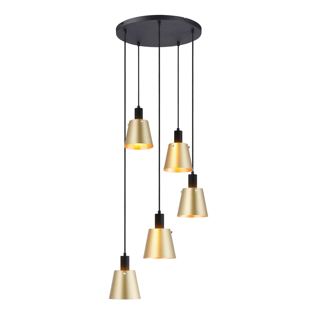 Essington 5 Drop Round Pendant with Brass and Gold Metal Shades