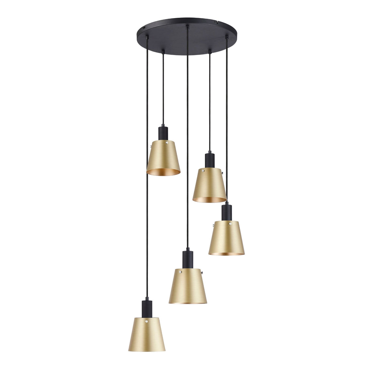 Essington 5 Drop Round Pendant with Brass and Gold Metal Shades