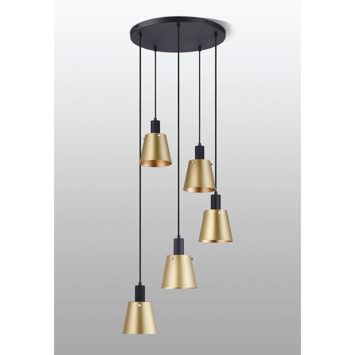 Essington 5 Drop Round Pendant with Brass and Gold Metal Shades