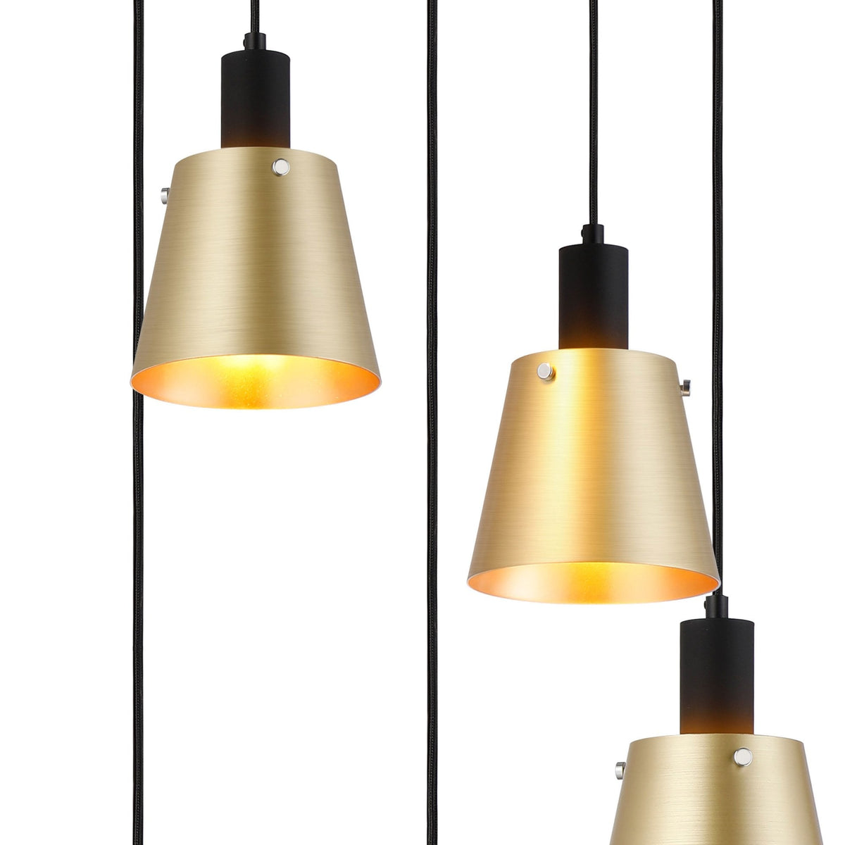Essington 5 Drop Round Pendant with Brass and Gold Metal Shades