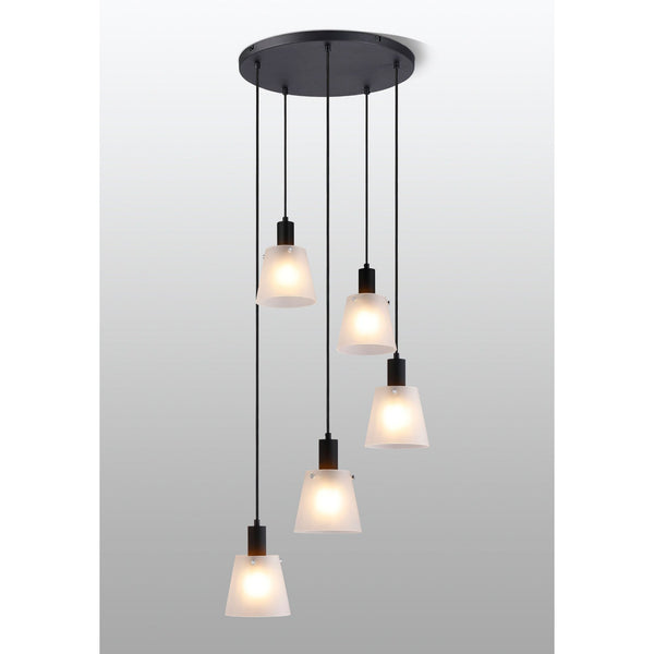 Essington 5 Drop Round Pendant with White Frosted Glass Shades