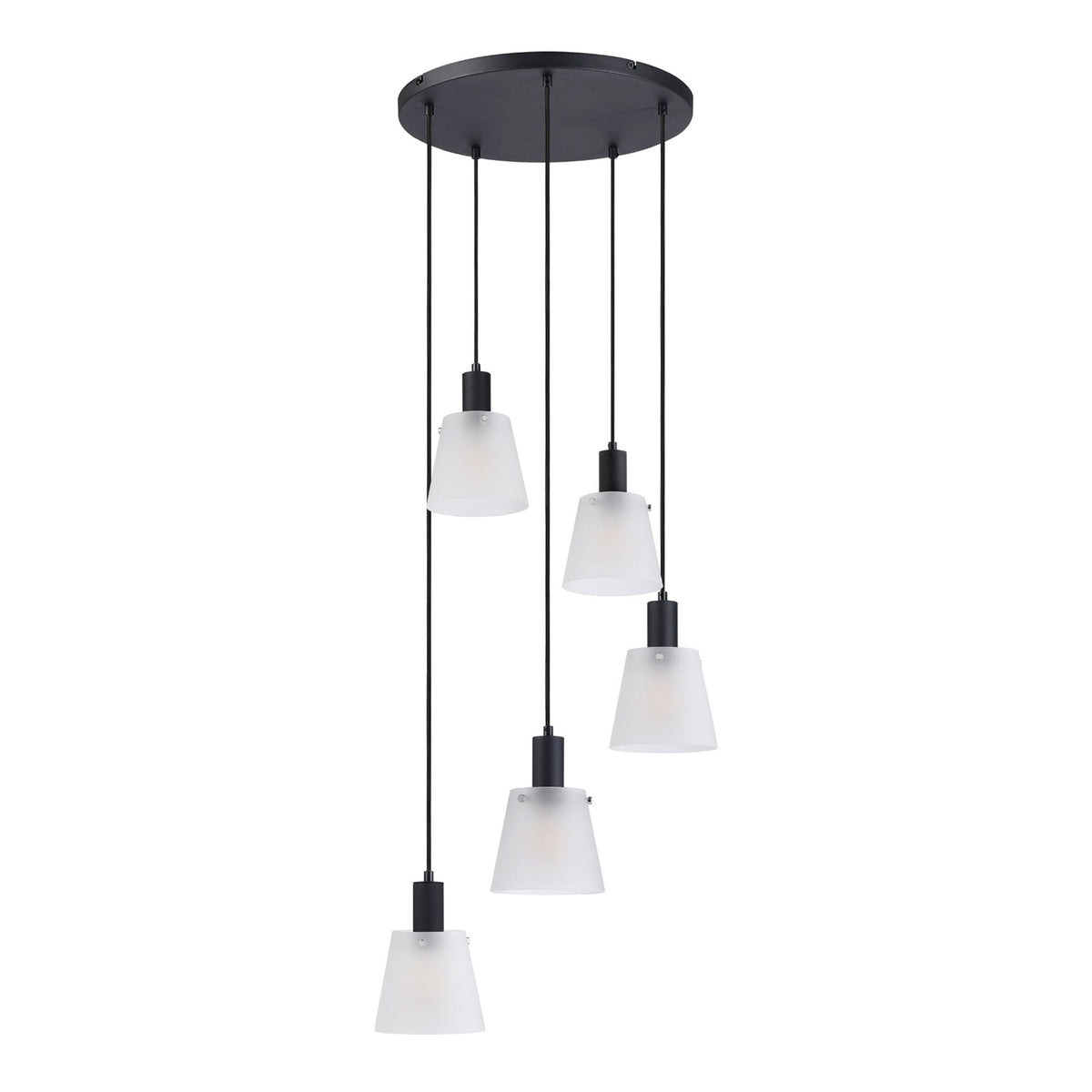 Essington 5 Drop Round Pendant with White Frosted Glass Shades