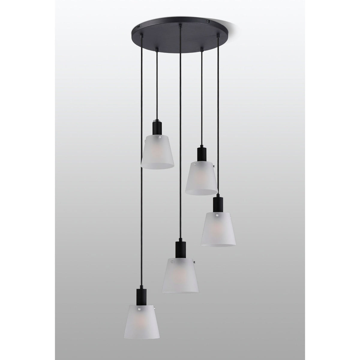 Essington 5 Drop Round Pendant with White Frosted Glass Shades
