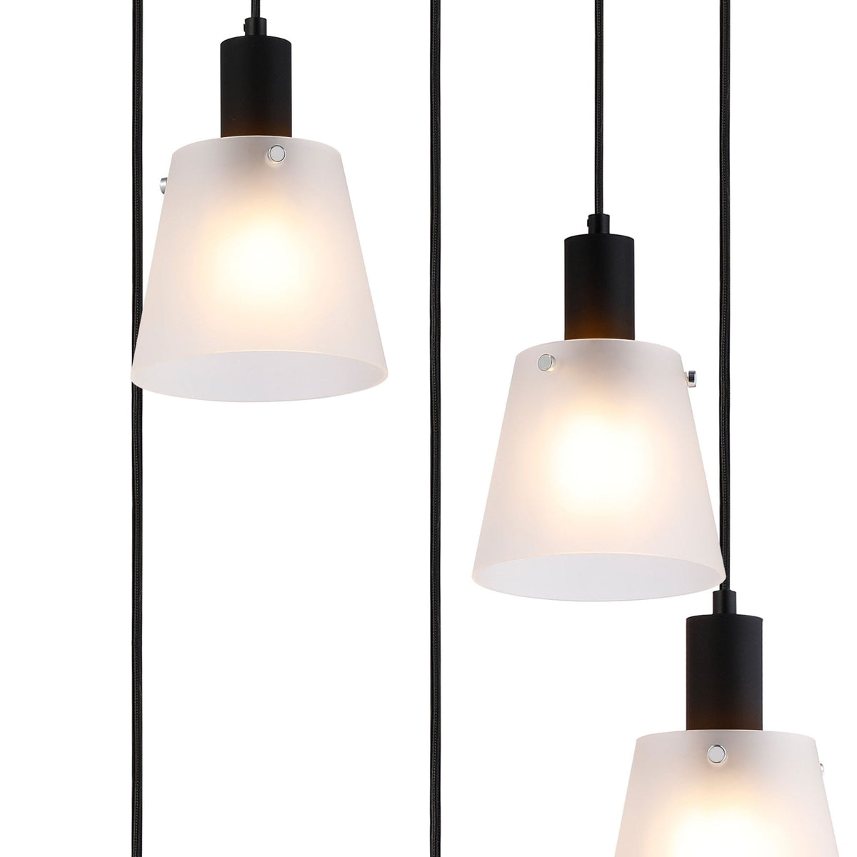 Essington 5 Drop Round Pendant with White Frosted Glass Shades