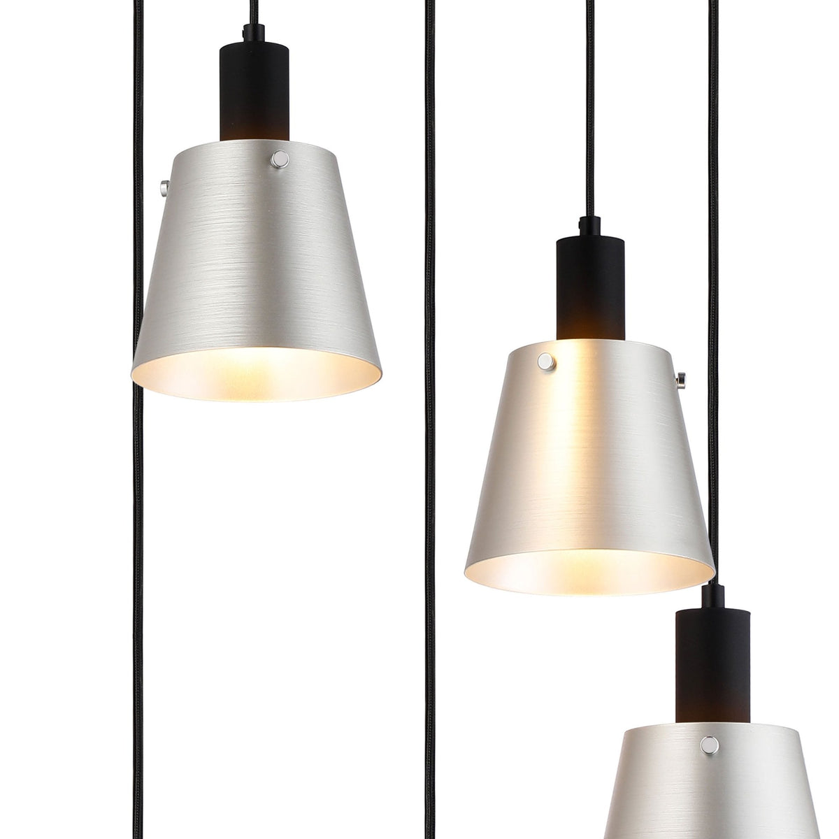 Essington 5 Drop Round Pendant with Light Grey and Silver Metal Shades