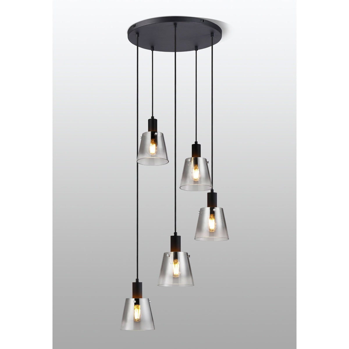 Essington 5 Drop Round Pendant with Smoke Fade Glass Shades
