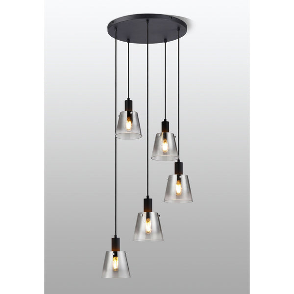 Essington 5 Drop Round Pendant with Smoke Fade Glass Shades