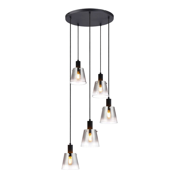 Essington 5 Drop Round Pendant with Smoke Fade Glass Shades