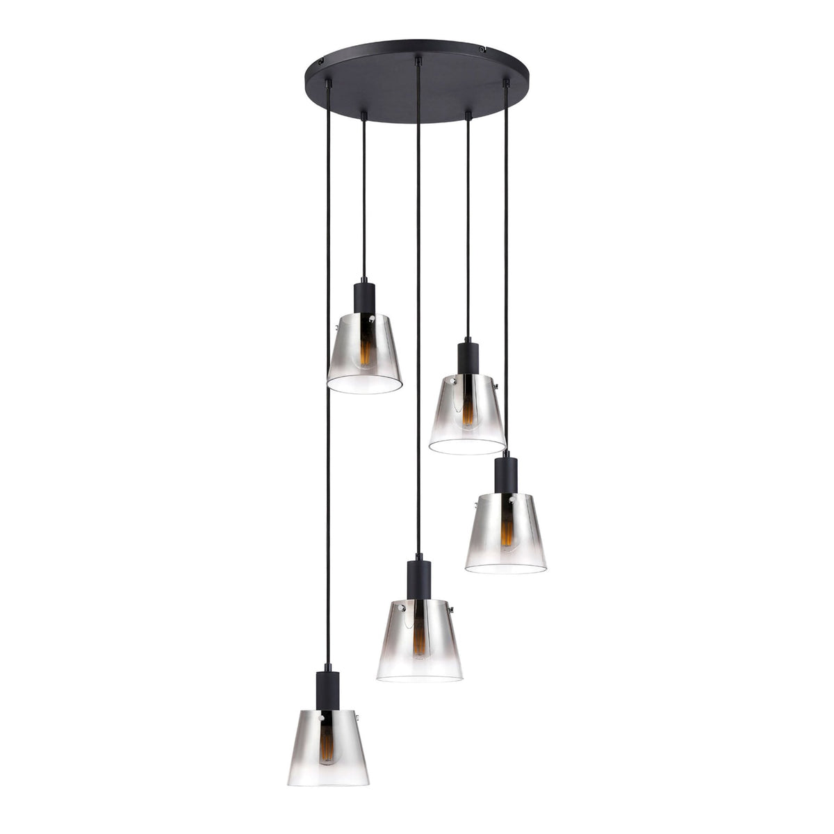 Essington 5 Drop Round Pendant with Smoke Fade Glass Shades