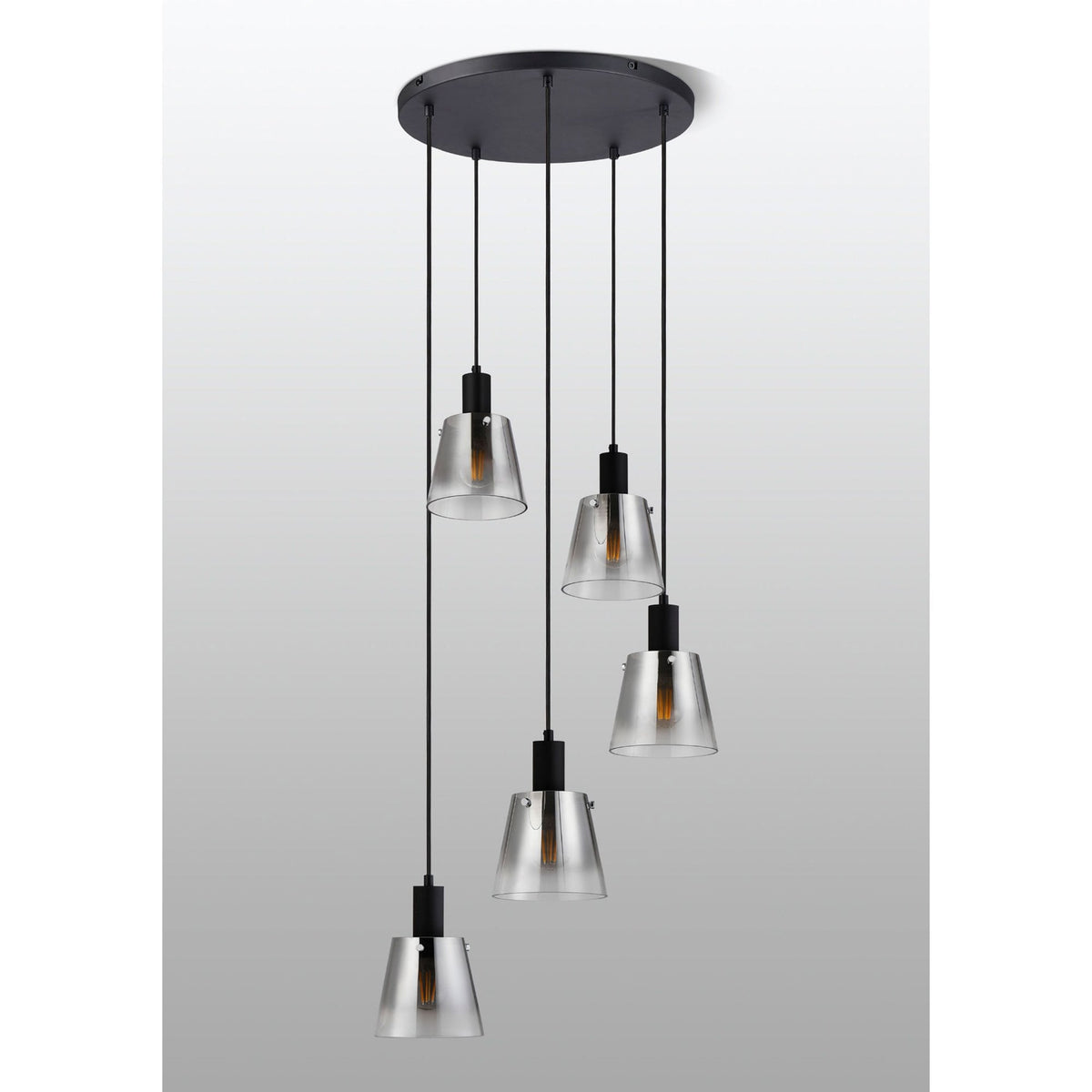 Essington 5 Drop Round Pendant with Smoke Fade Glass Shades