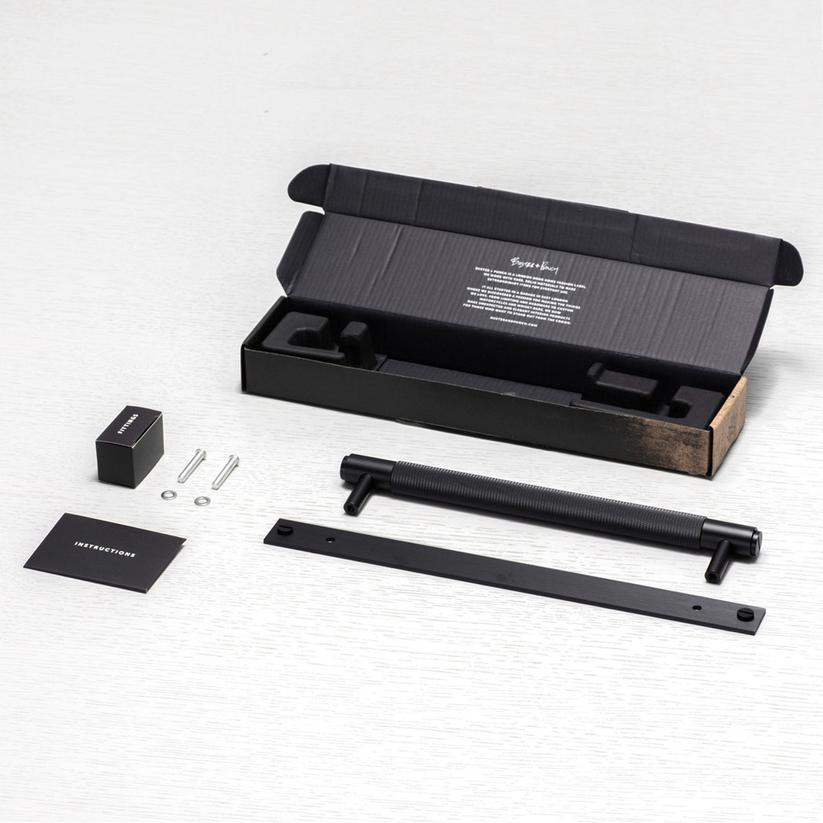 Knurled Large Pull Bar Cabinet Handle With Back Plate In Black