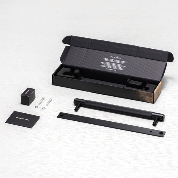 Knurled Large Pull Bar Cabinet Handle With Back Plate In Black