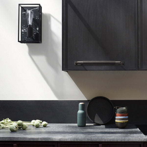 Knurled Medium Pull Bar Cabinet Handle With Back Plate In Smoked Bronze