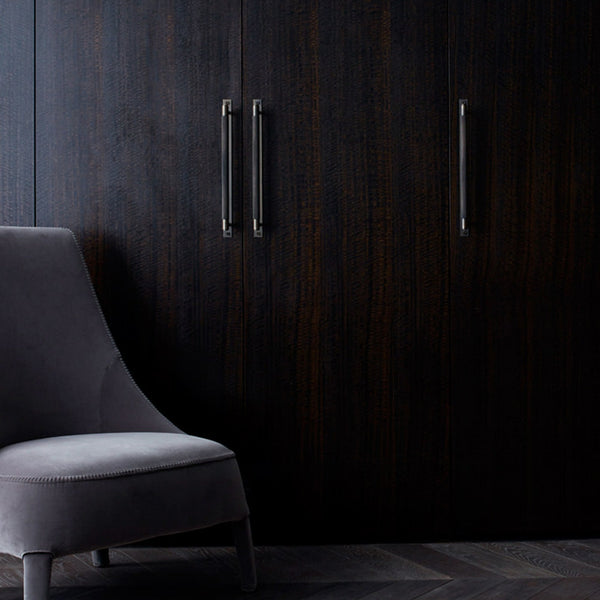 Knurled Large Pull Bar Cabinet Handle With Back Plate In Smoked Bronze