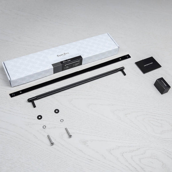 Linear Knurled Large Pull Bar Cabinet Handle With Back Plate In Black