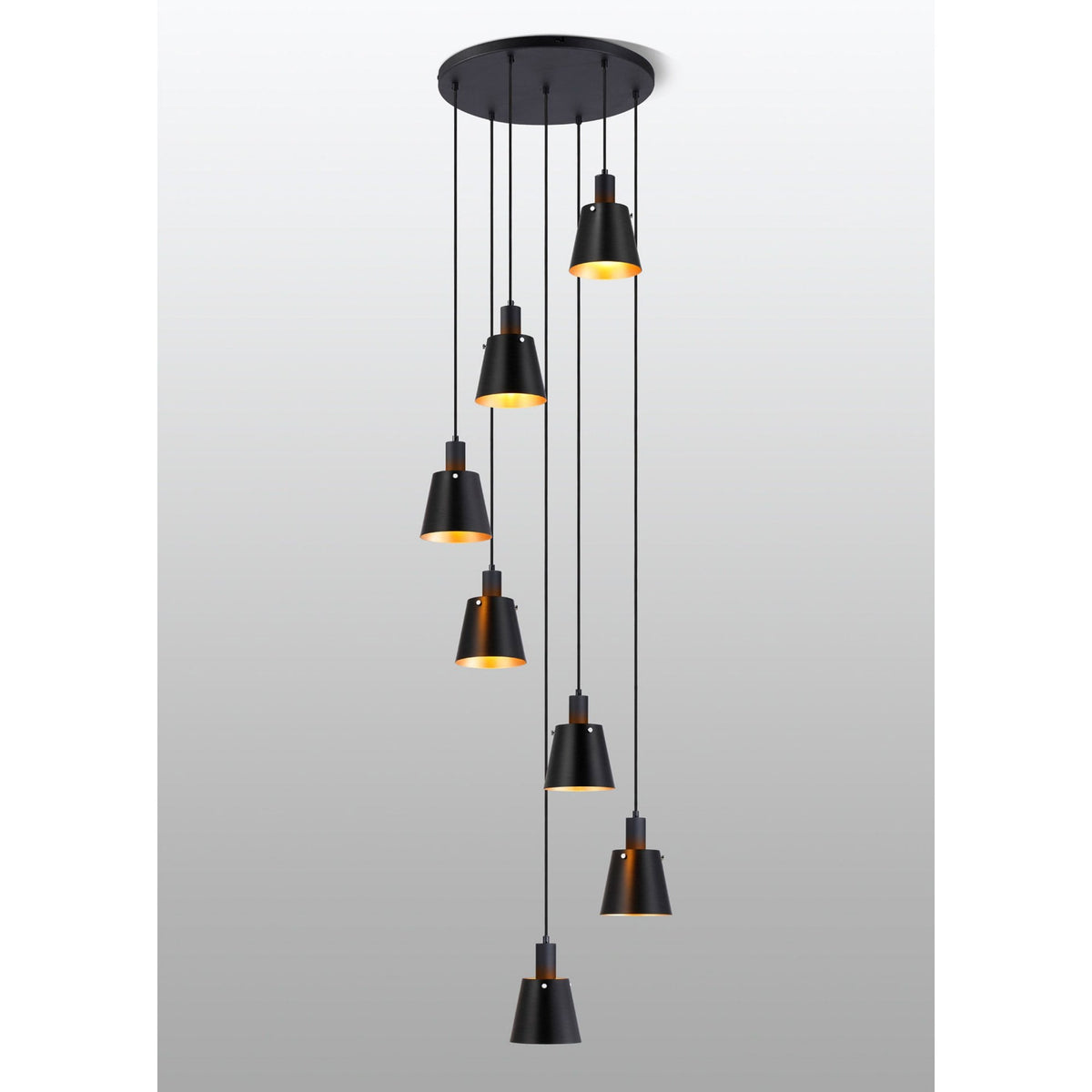 Essington 7 Drop Round Pendant with Sand Black and Gold Metal Shades