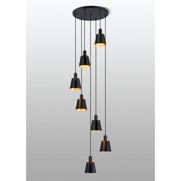 Essington 7 Drop Round Pendant with Sand Black and Gold Metal Shades