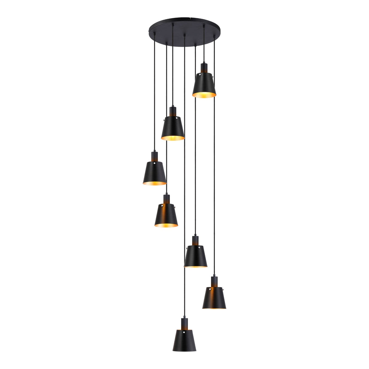 Essington 7 Drop Round Pendant with Sand Black and Gold Metal Shades
