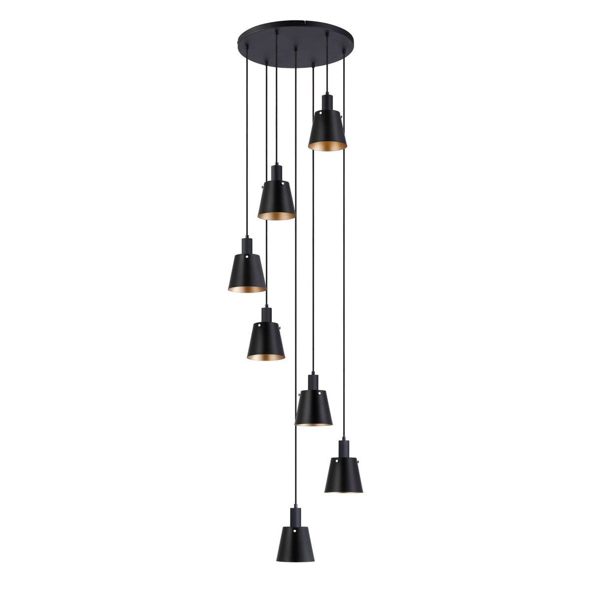 Essington 7 Drop Round Pendant with Sand Black and Gold Metal Shades