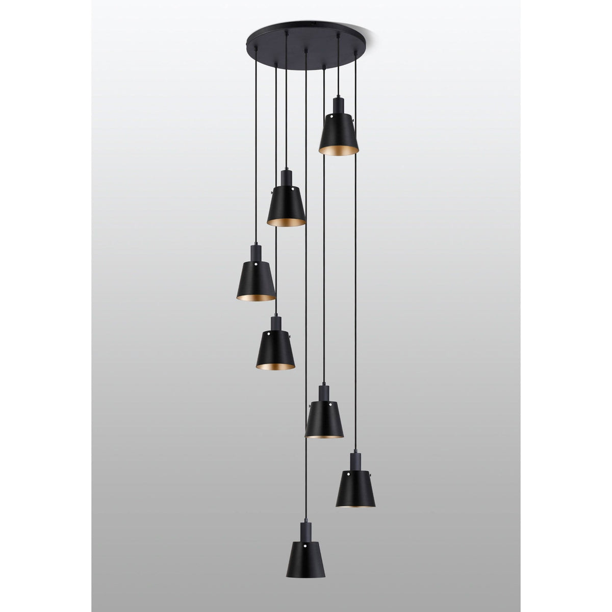 Essington 7 Drop Round Pendant with Sand Black and Gold Metal Shades