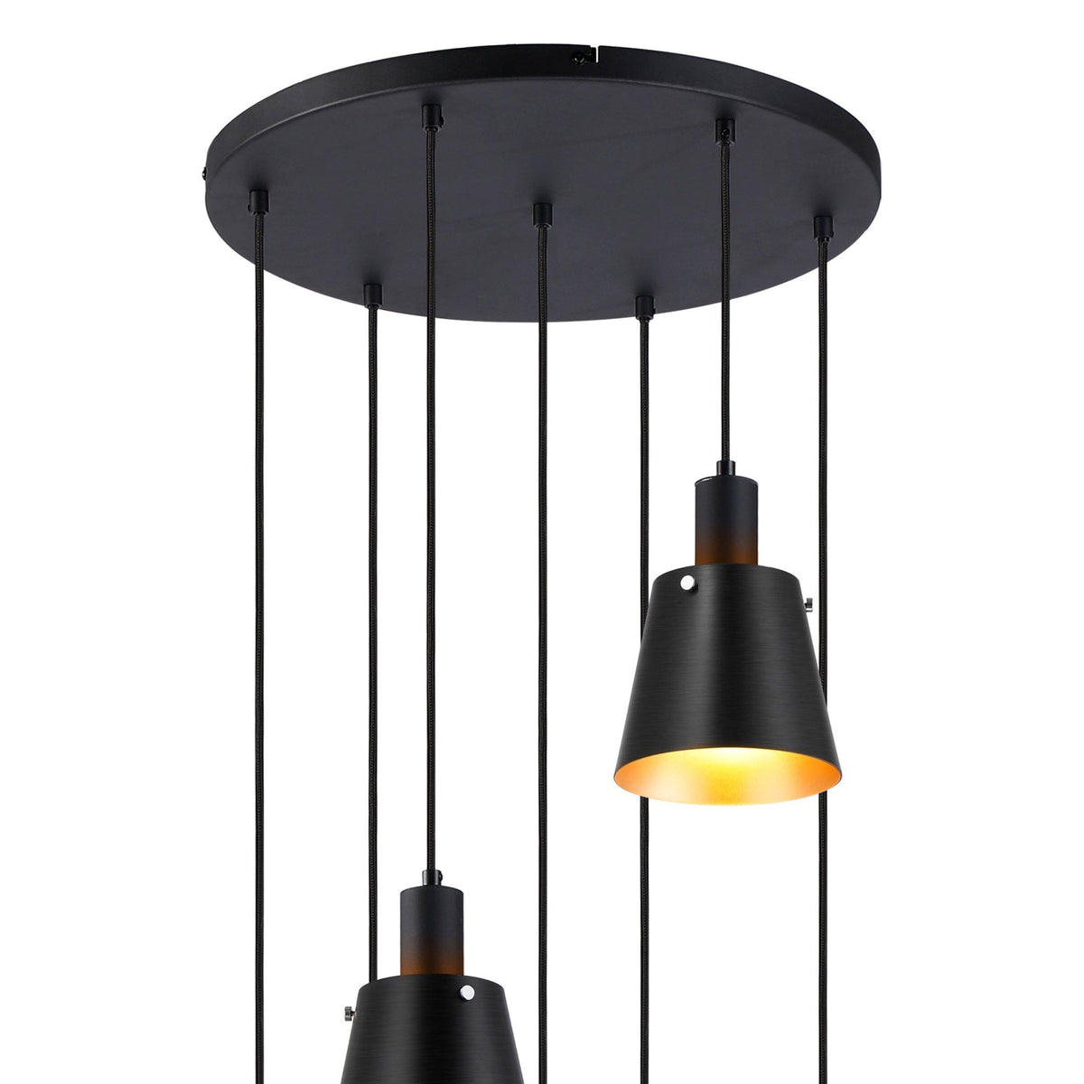 Essington 7 Drop Round Pendant with Sand Black and Gold Metal Shades
