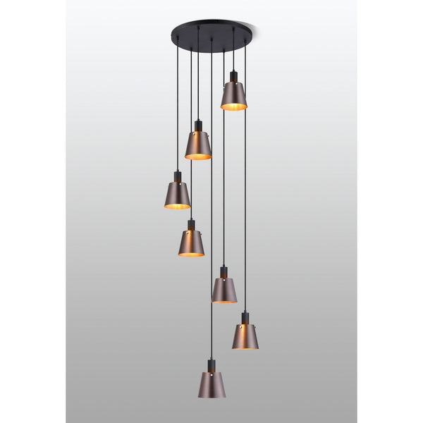 Essington 7 Drop Round Pendant with Brown and Copper Metal Shades
