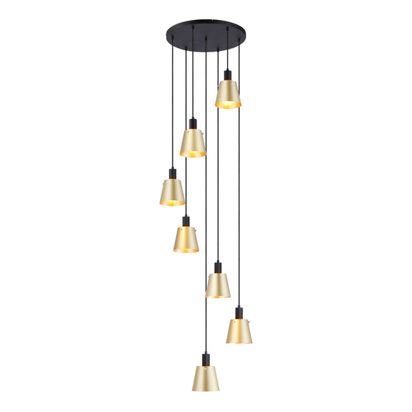 Essington 7 Drop Round Pendant with Brass and Gold Metal Shades