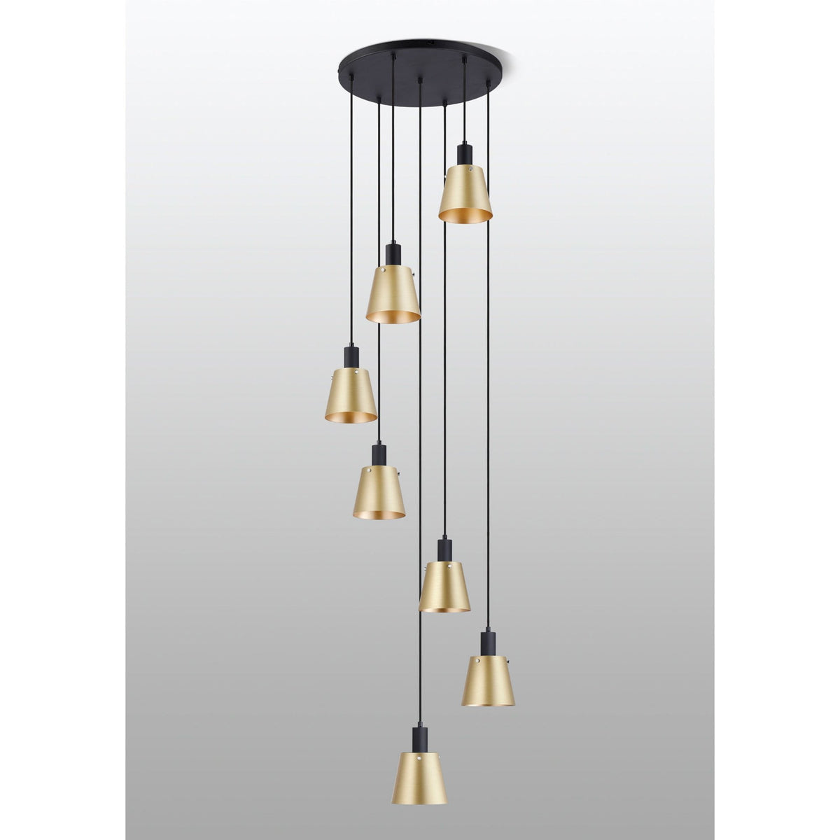 Essington 7 Drop Round Pendant with Brass and Gold Metal Shades