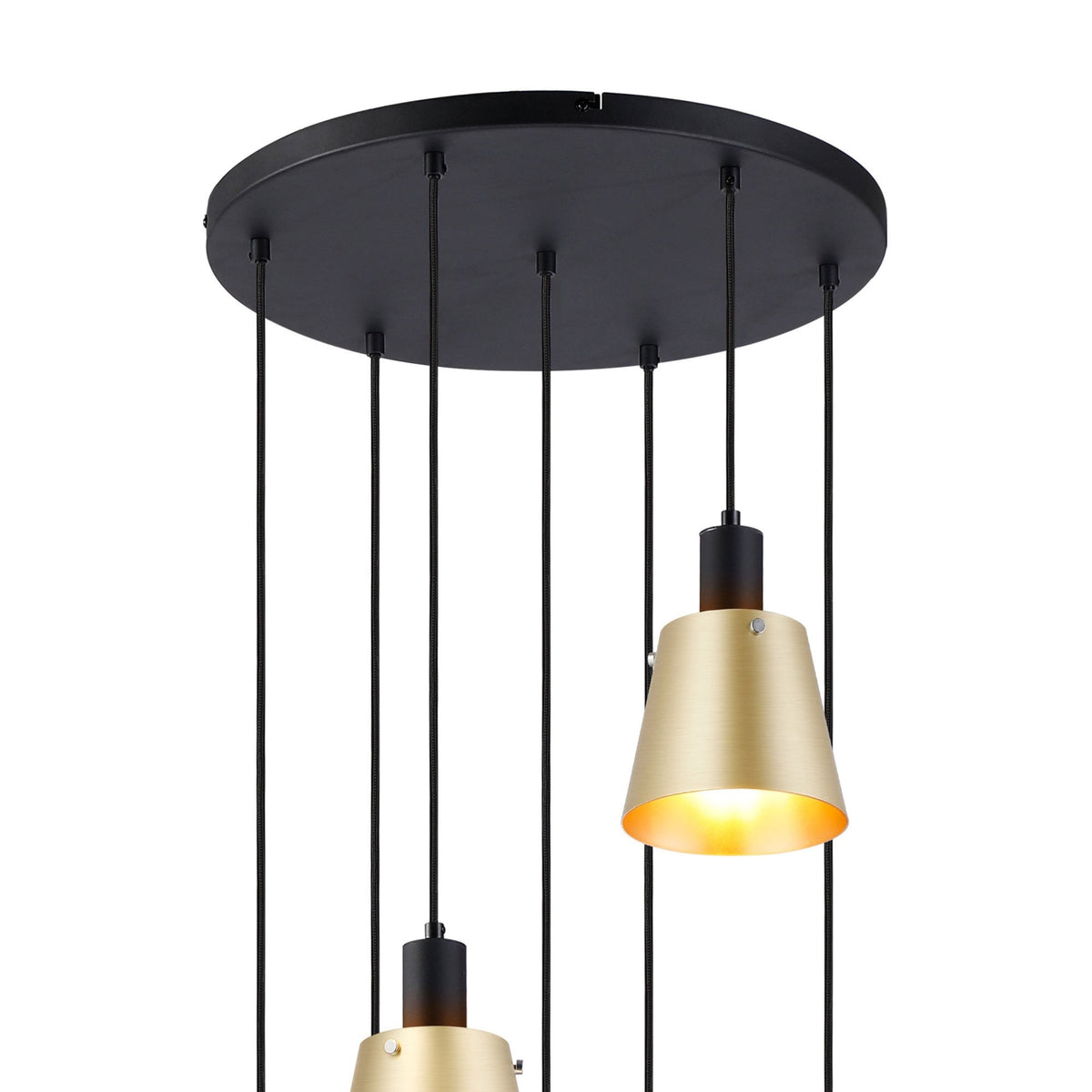 Essington 7 Drop Round Pendant with Brass and Gold Metal Shades