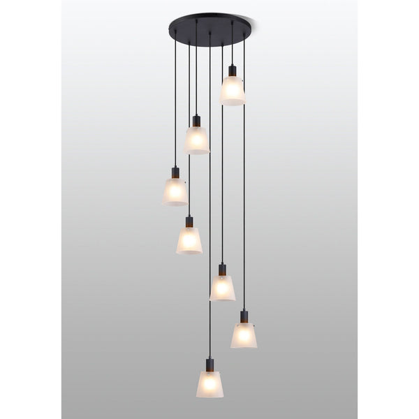 Essington 7 Drop Round Pendant with Frosted White Glass Shades