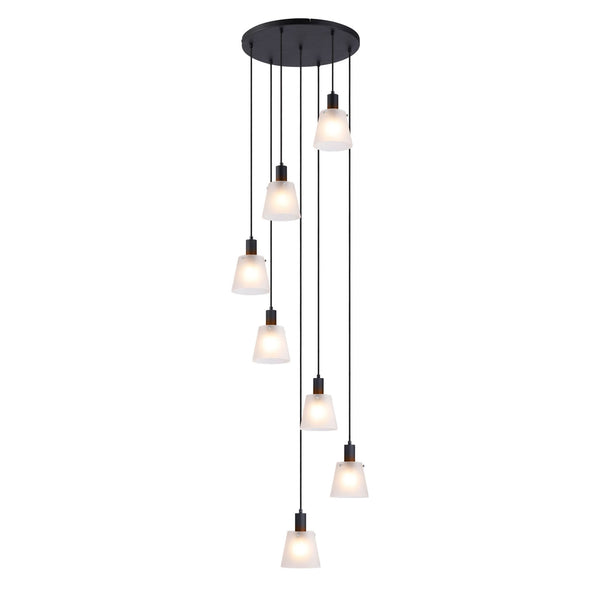 Essington 7 Drop Round Pendant with Frosted White Glass Shades