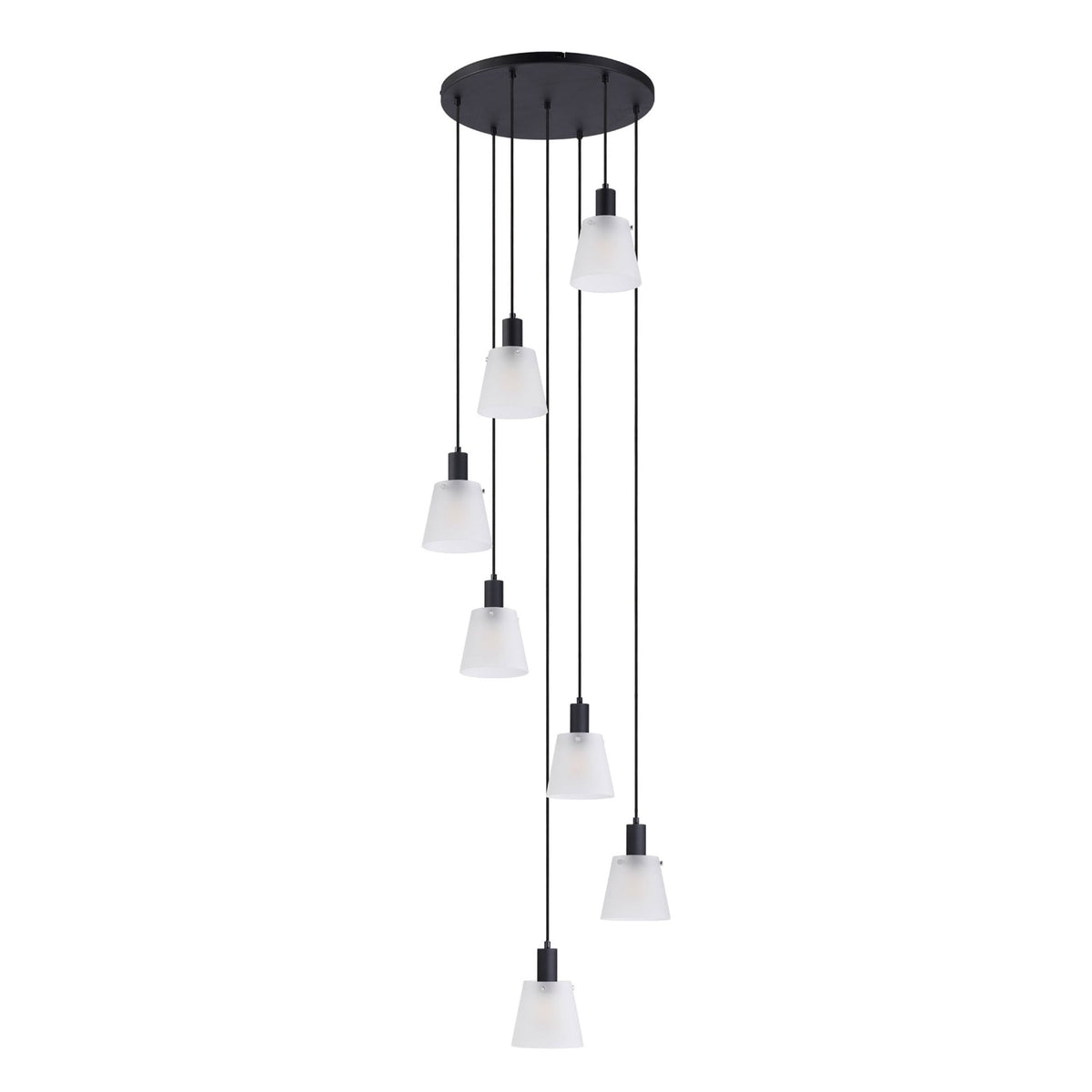 Essington 7 Drop Round Pendant with Frosted White Glass Shades