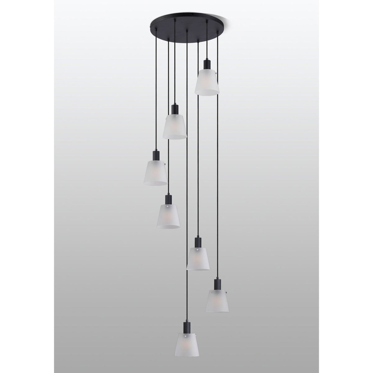 Essington 7 Drop Round Pendant with Frosted White Glass Shades