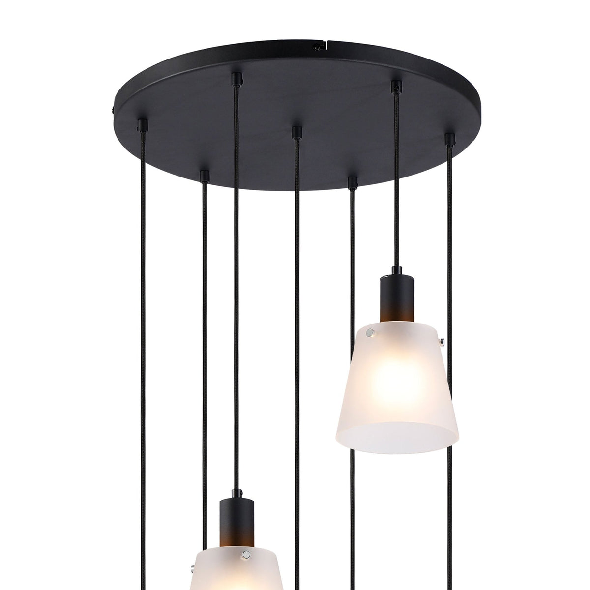 Essington 7 Drop Round Pendant with Frosted White Glass Shades