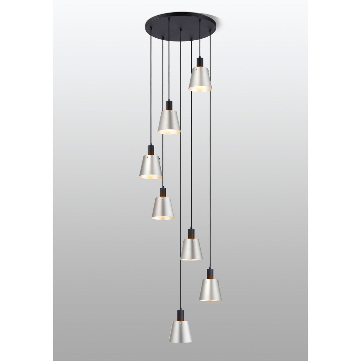 Essington 7 Drop Round Pendant with Grey and Silver Metal Shades