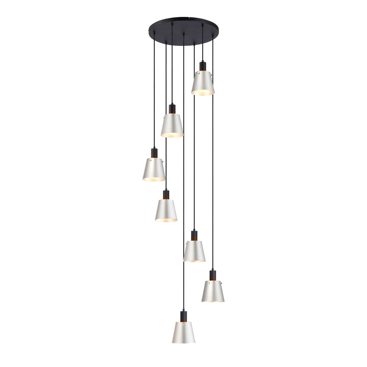 Essington 7 Drop Round Pendant with Grey and Silver Metal Shades