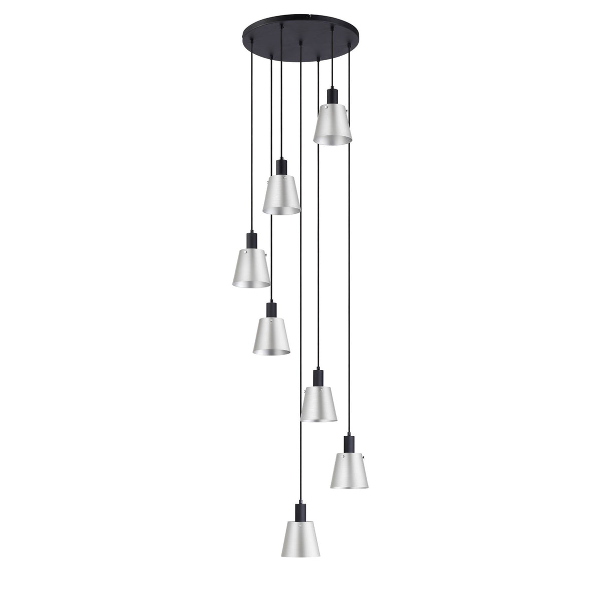 Essington 7 Drop Round Pendant with Grey and Silver Metal Shades