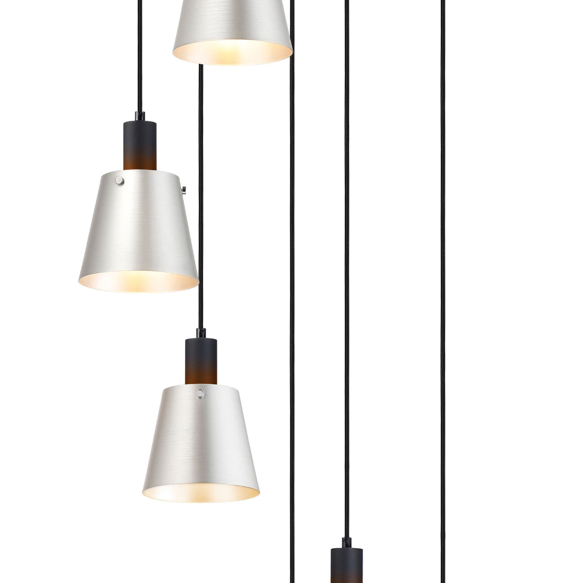 Essington 7 Drop Round Pendant with Grey and Silver Metal Shades