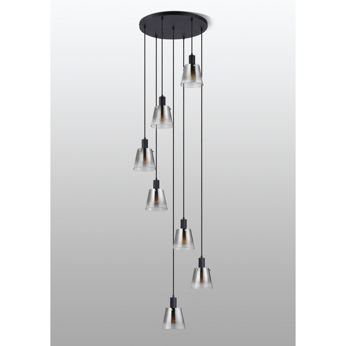 Essington 7 Drop Round Pendant with Smoke Fade Glass Shades