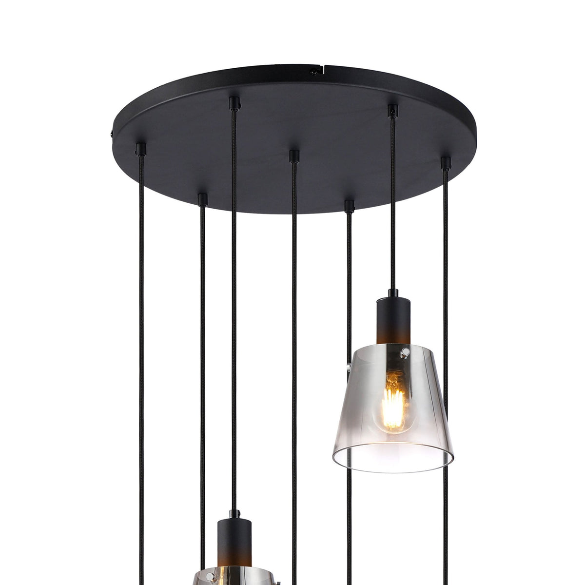 Essington 7 Drop Round Pendant with Smoke Fade Glass Shades
