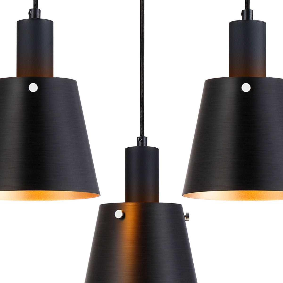 Essington 3 Drop Ring Pendant with Sand Black and Gold Metal Shades