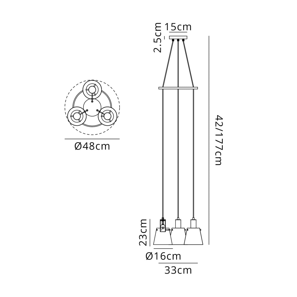 Essington 3 Drop Ring Pendant with Brass and Gold Metal Shades