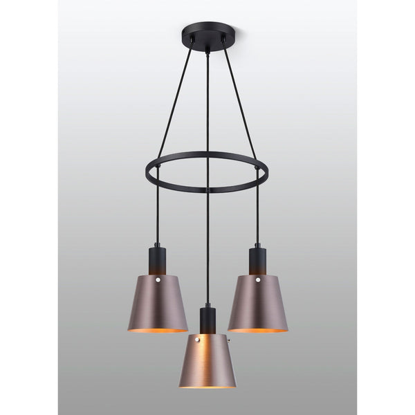 Essington 3 Drop Ring Pendant with Brown and Copper Metal Shades