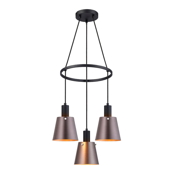 Essington 3 Drop Ring Pendant with Brown and Copper Metal Shades