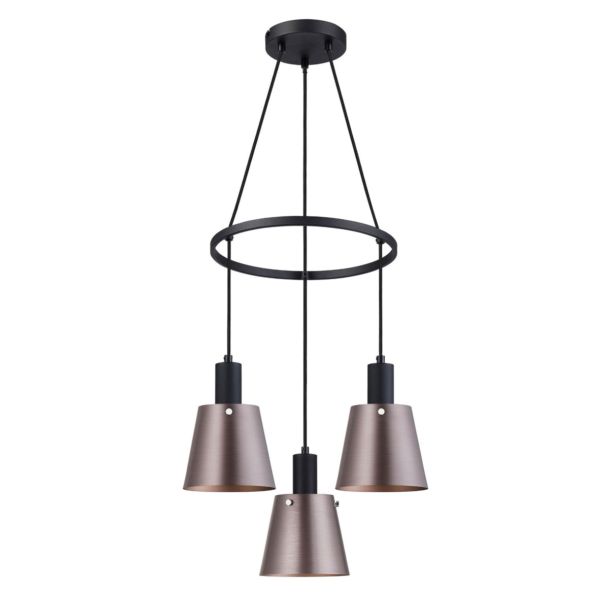 Essington 3 Drop Ring Pendant with Brown and Copper Metal Shades