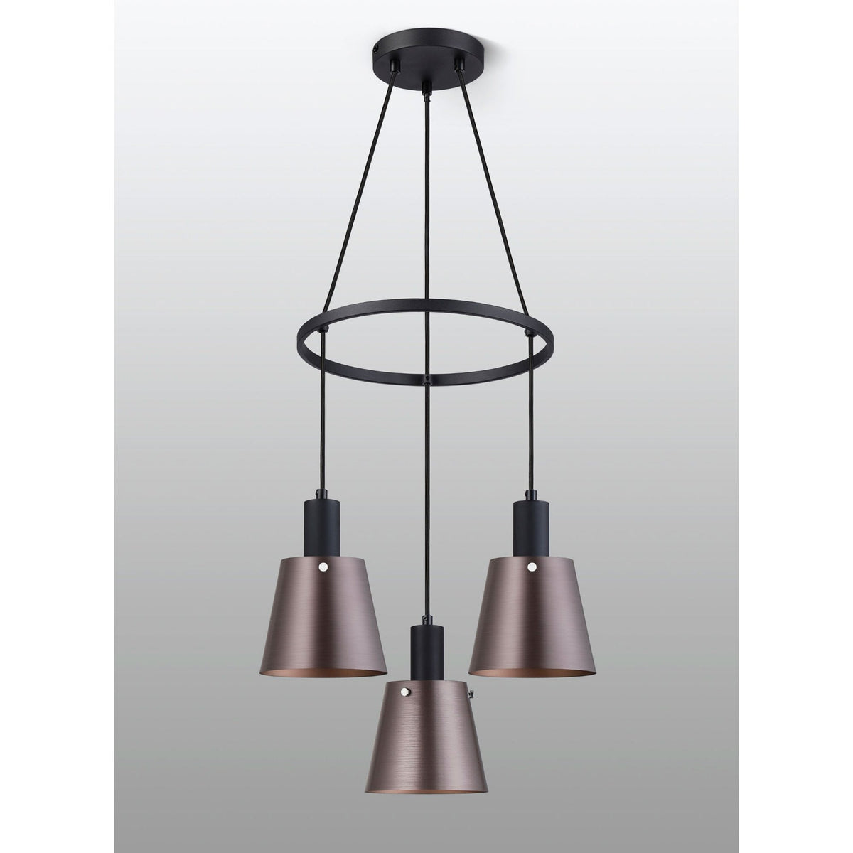 Essington 3 Drop Ring Pendant with Brown and Copper Metal Shades